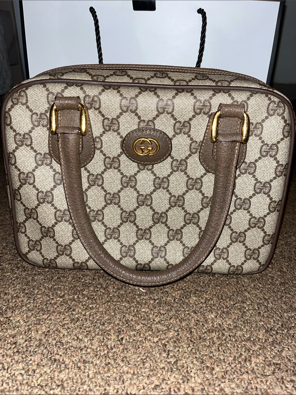 Gucci Brown and Beige GG Canvas Top-Handle Satchel